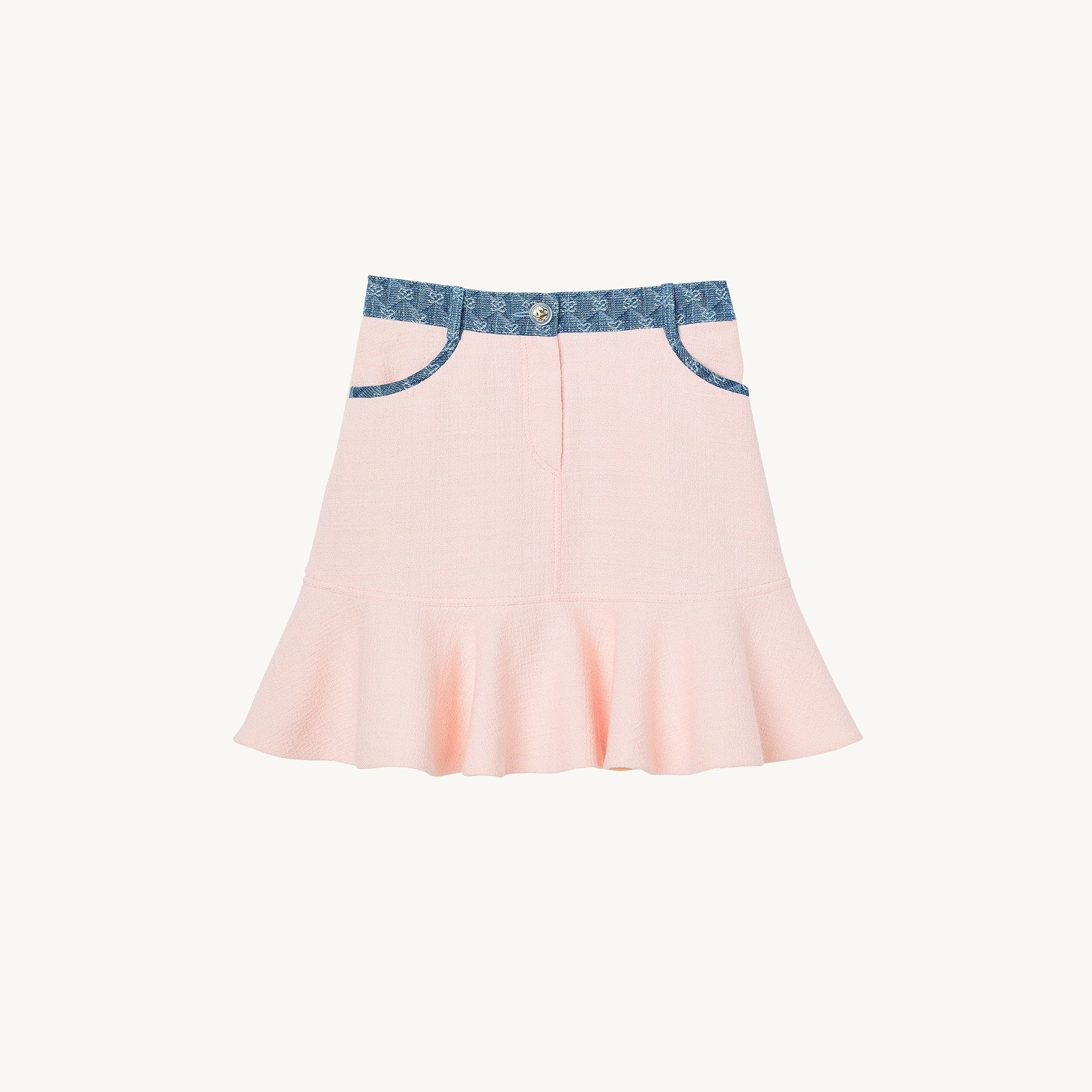 Women Short Mixed-Material Skirt - Light Pink