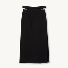 Women Midi Pencil Skirt With An Openwork Belt - Black