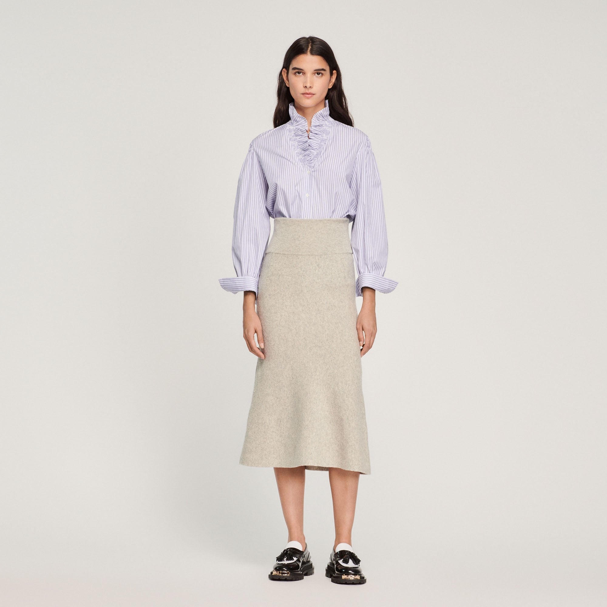 Women Long Flared Skirt - Mocked Grey