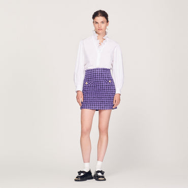 Women Short Tweed Skirt - Purple / Black