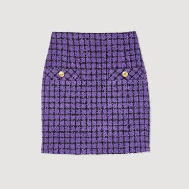 Women Short Tweed Skirt - Purple / Black