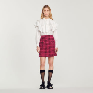 Women Short Tweed Skirt - Pink / Black