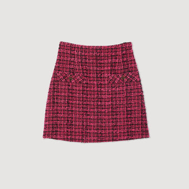 Women Short Tweed Skirt - Pink / Black