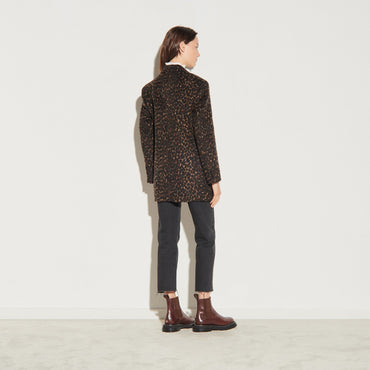 Women Leopard Print Coat - Black Brown