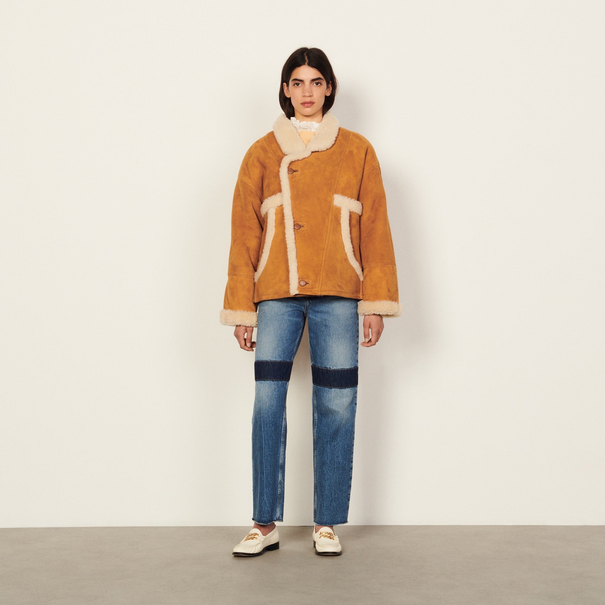 Women Short Sheepskin Coat - Ochre