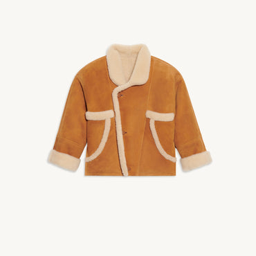 Women Short Sheepskin Coat - Ochre