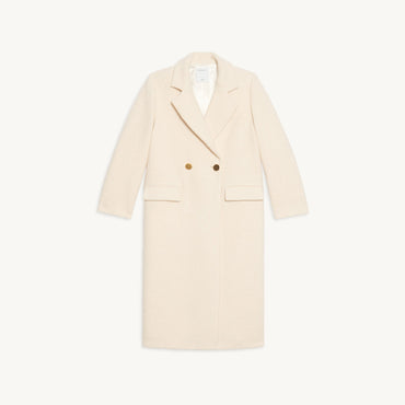 Women Long Coat With Tailored Collar - Ecru