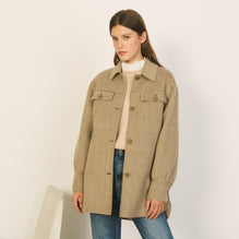 Women Houndstooth Coat - Camel