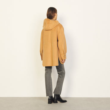 Women Double-Faced Wool Coat With Hood - Camel