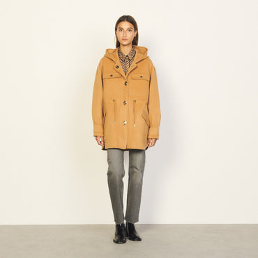 Women Double-Faced Wool Coat With Hood - Camel