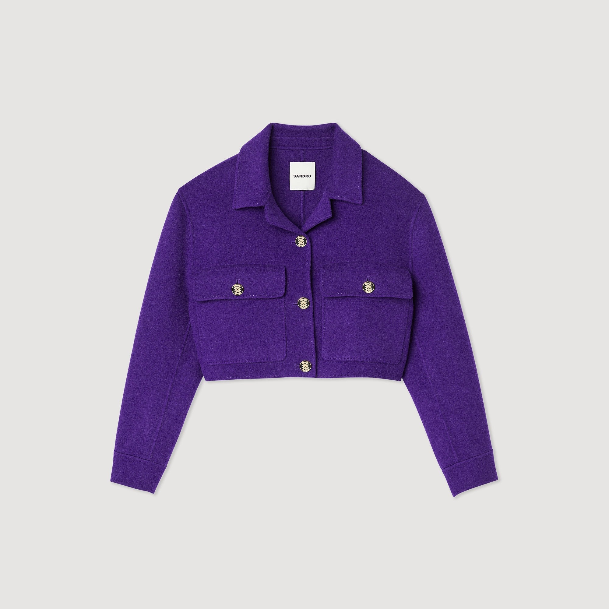 Women Cropped Wool Coat - Purple