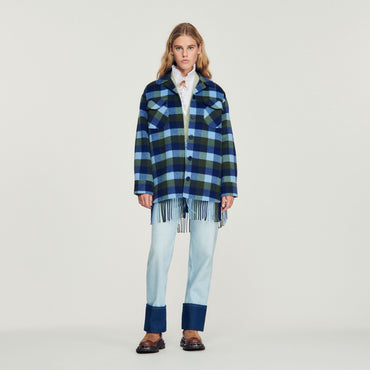 Women Checked Coat - Blue Jean