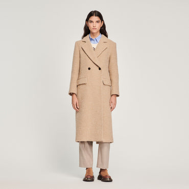 Women Long Coat With Tailored Collar - Sand