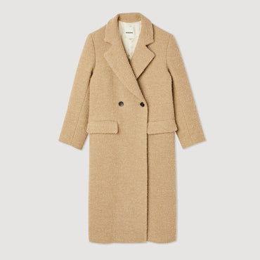 Women Long Coat With Tailored Collar - Sand