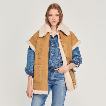 Women Sheepskin Vest - Camel