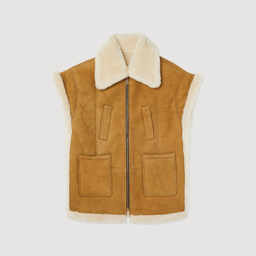 Women Sheepskin Vest - Camel