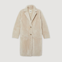 Women Mid-Length Sheepskin Coat - Beige