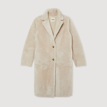 Women Mid-Length Sheepskin Coat - Beige