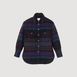 Women Checked Overshirt-Style Coat - Purple / Green