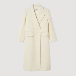 Women Long Coat With Wide Collar - Ecru