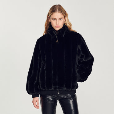 Women Faux Fur Jacket - Black