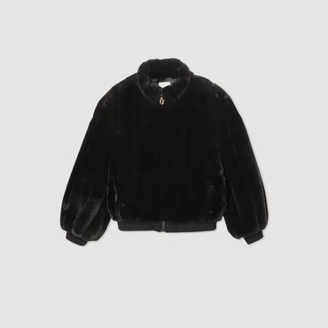 Women Faux Fur Jacket - Black