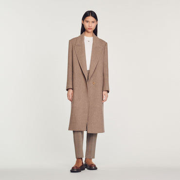 Women Long Wool Blend Coat - Ice Brown