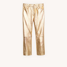 Women Metallic Leather Trousers - Gold