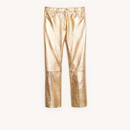 Women Metallic Leather Trousers - Gold