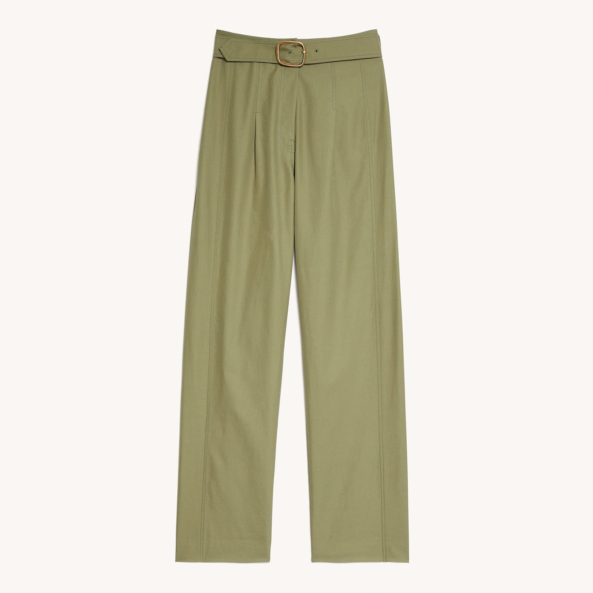 Women High-Waisted Wide-Leg Gabardine Trousers - Light Kaki