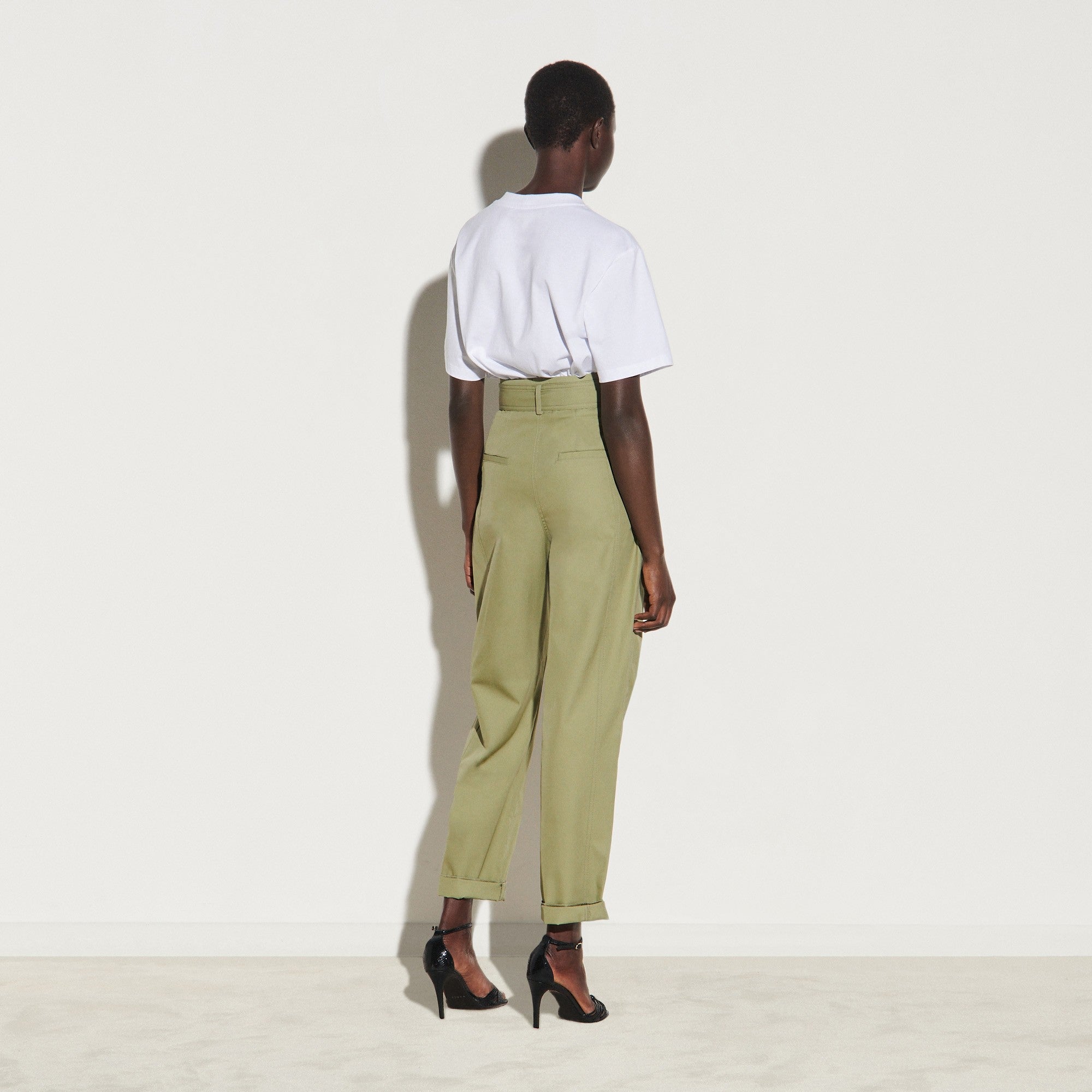 Women High-Waisted Wide-Leg Gabardine Trousers - Light Kaki