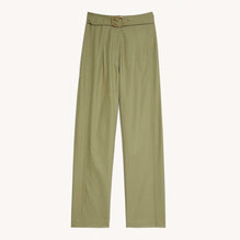 Women High-Waisted Wide-Leg Gabardine Trousers - Light Kaki