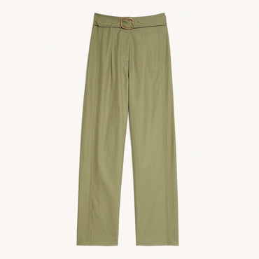 Women High-Waisted Wide-Leg Gabardine Trousers - Light Kaki