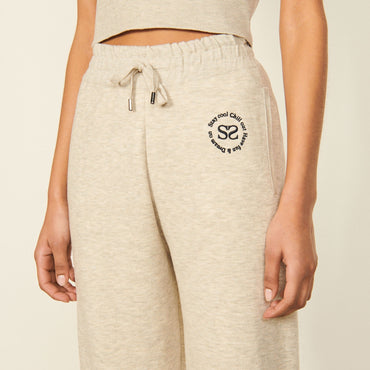 Women Knit Jogging Bottoms With Embroidery - Mocked Grey