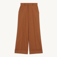 Women High-Waisted Trousers With Wide Turn-Ups - Caramel