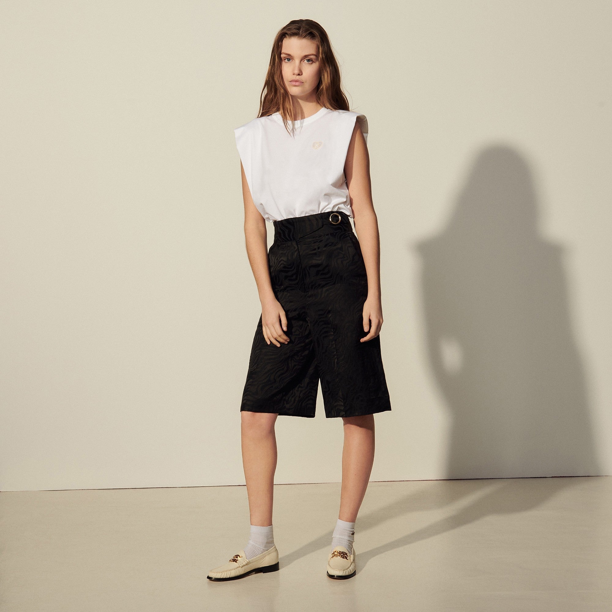 Women Jacquard Culottes - Black