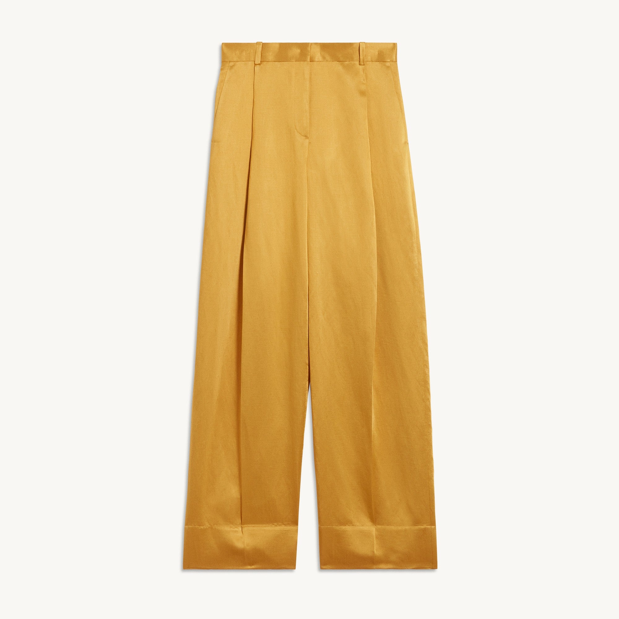 Women Wide-Leg Viscose Trousers - Mustard