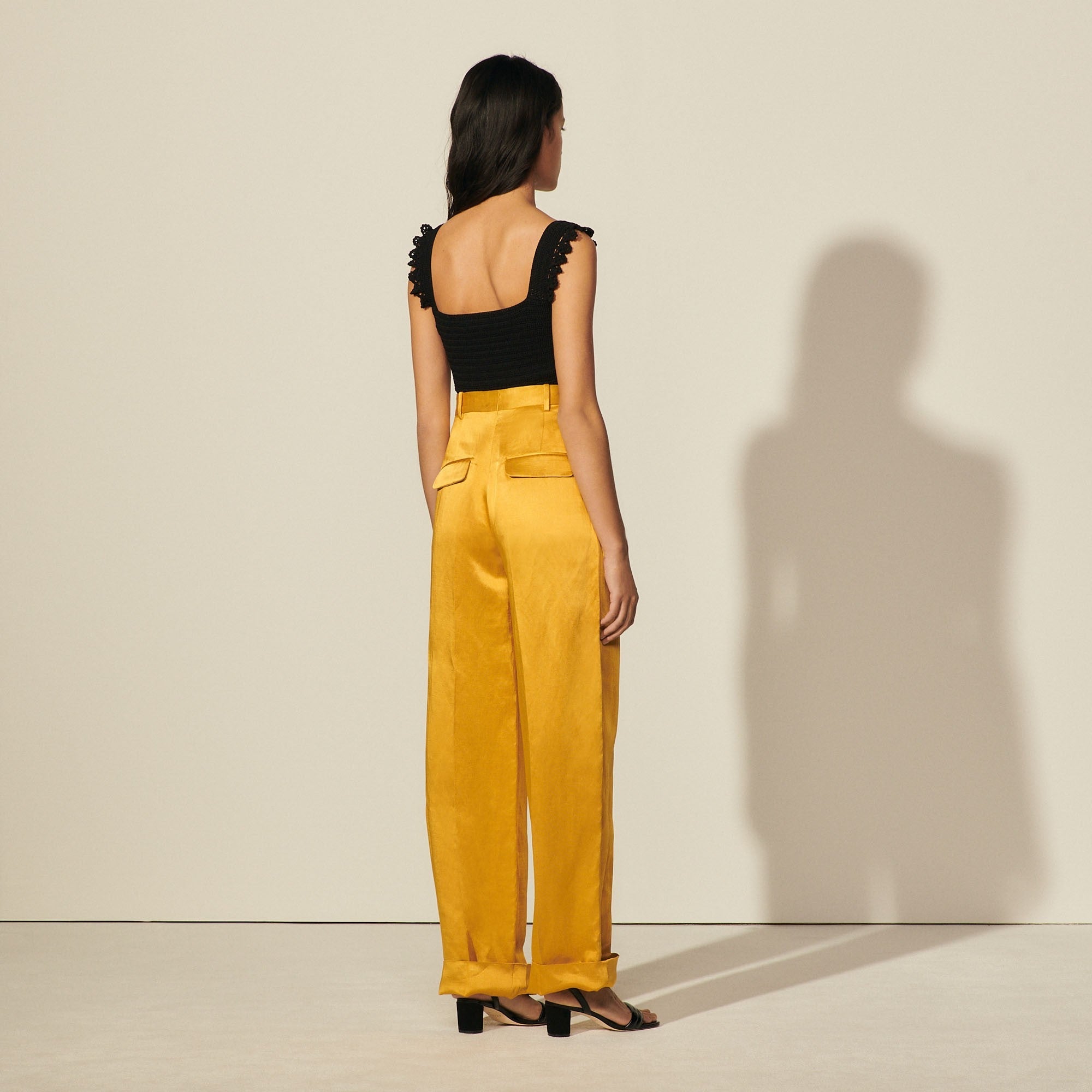 Women Wide-Leg Viscose Trousers - Mustard