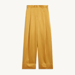 Women Wide-Leg Viscose Trousers - Mustard