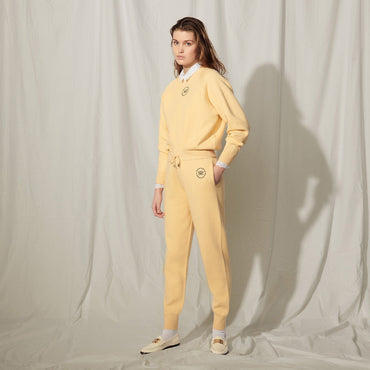 Women Knit Jogging Bottoms With Embroidery - Light Yellow