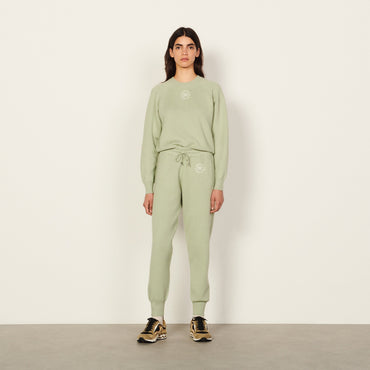 Women Knit Jogging Bottoms With Embroidery - Vert Amande