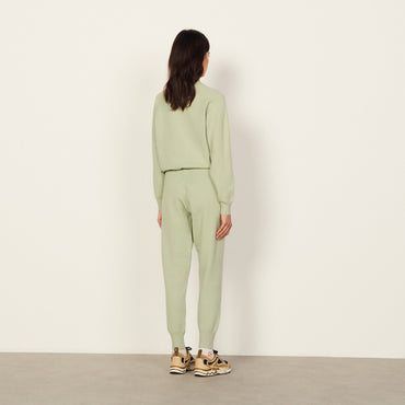 Women Knit Jogging Bottoms With Embroidery - Vert Amande