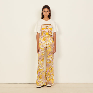 Women Loose-Fitting Printed Trousers - Yellow / Lilac