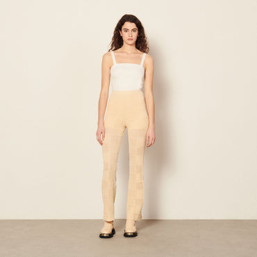 Women Pointelle Knit Trousers - Beige