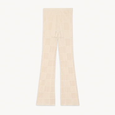 Women Pointelle Knit Trousers - Beige