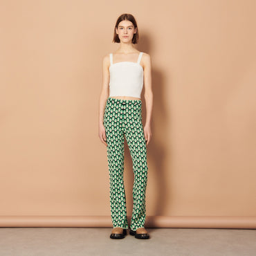 Women Fancy Stitch Knitted Trousers - Beige / Green / Black