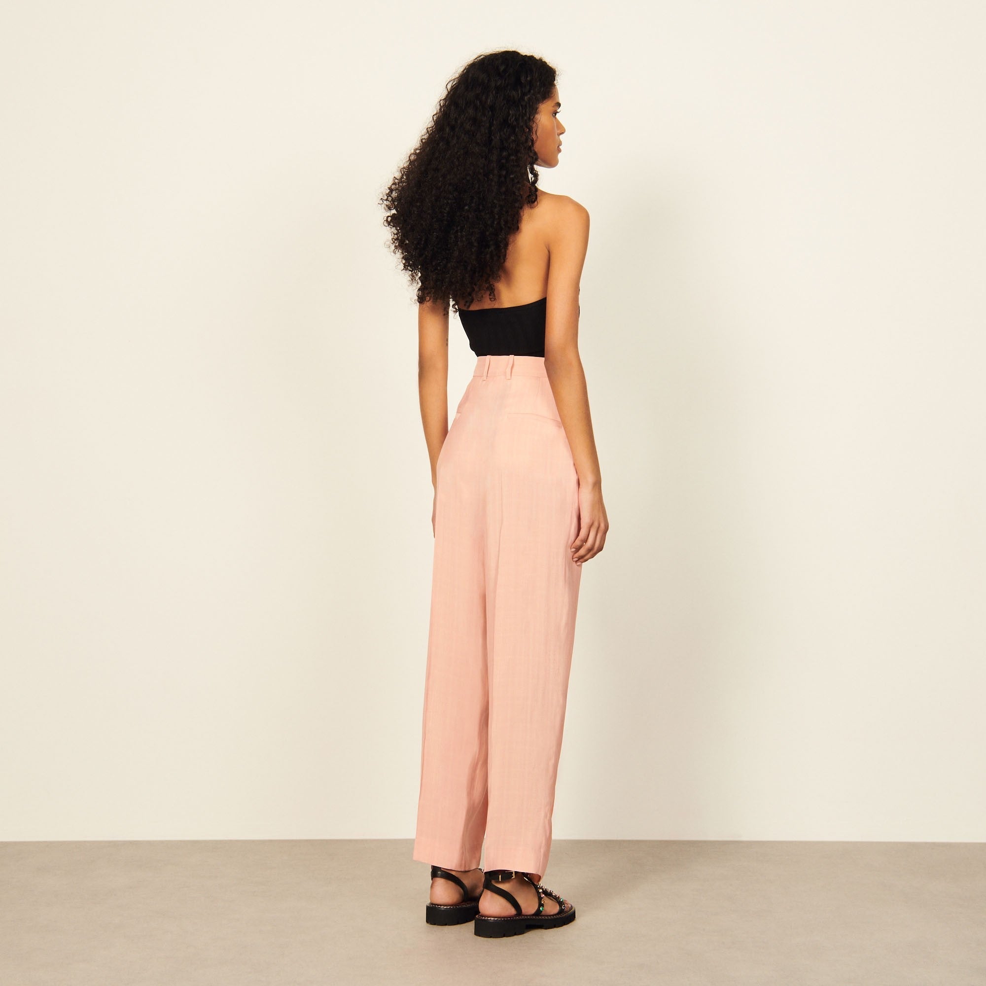 Women Straight Trousers With Pleats - Poudre Pink