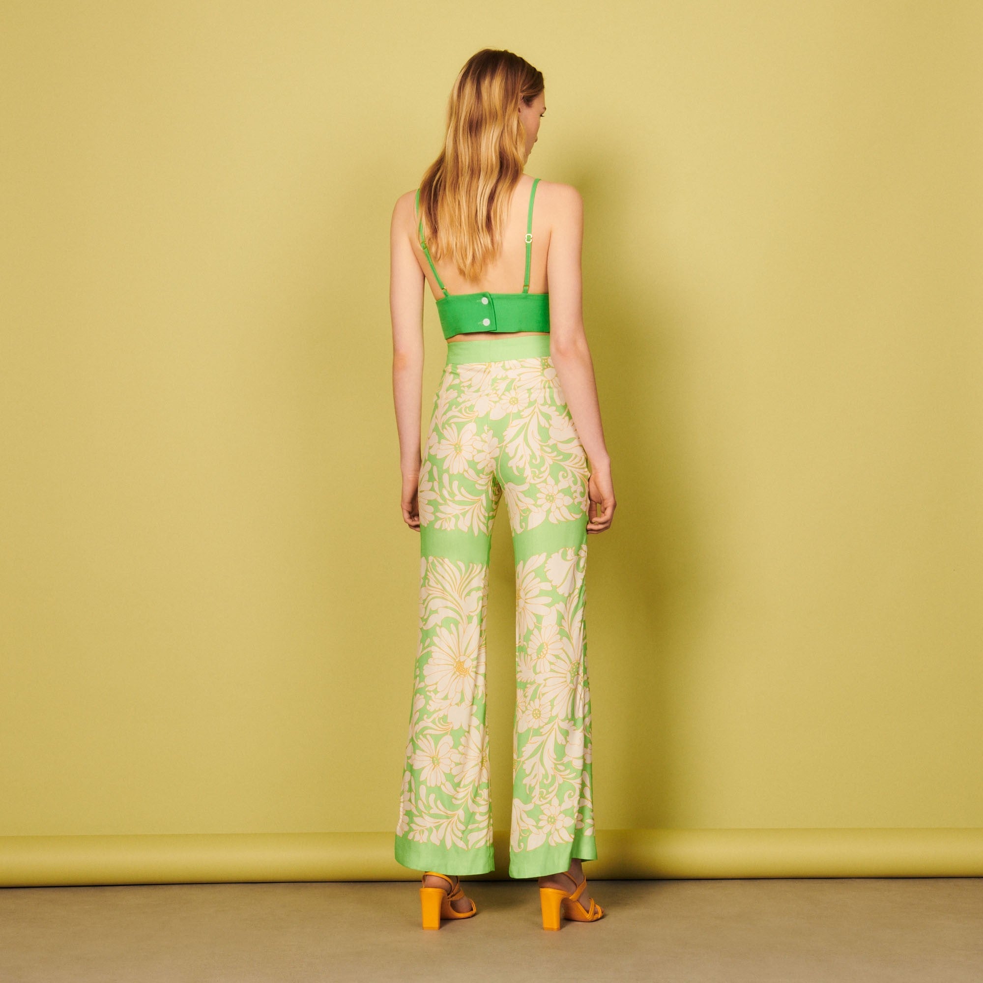 Women Loose-Fitting Printed Daisy Trousers - Green Lemon