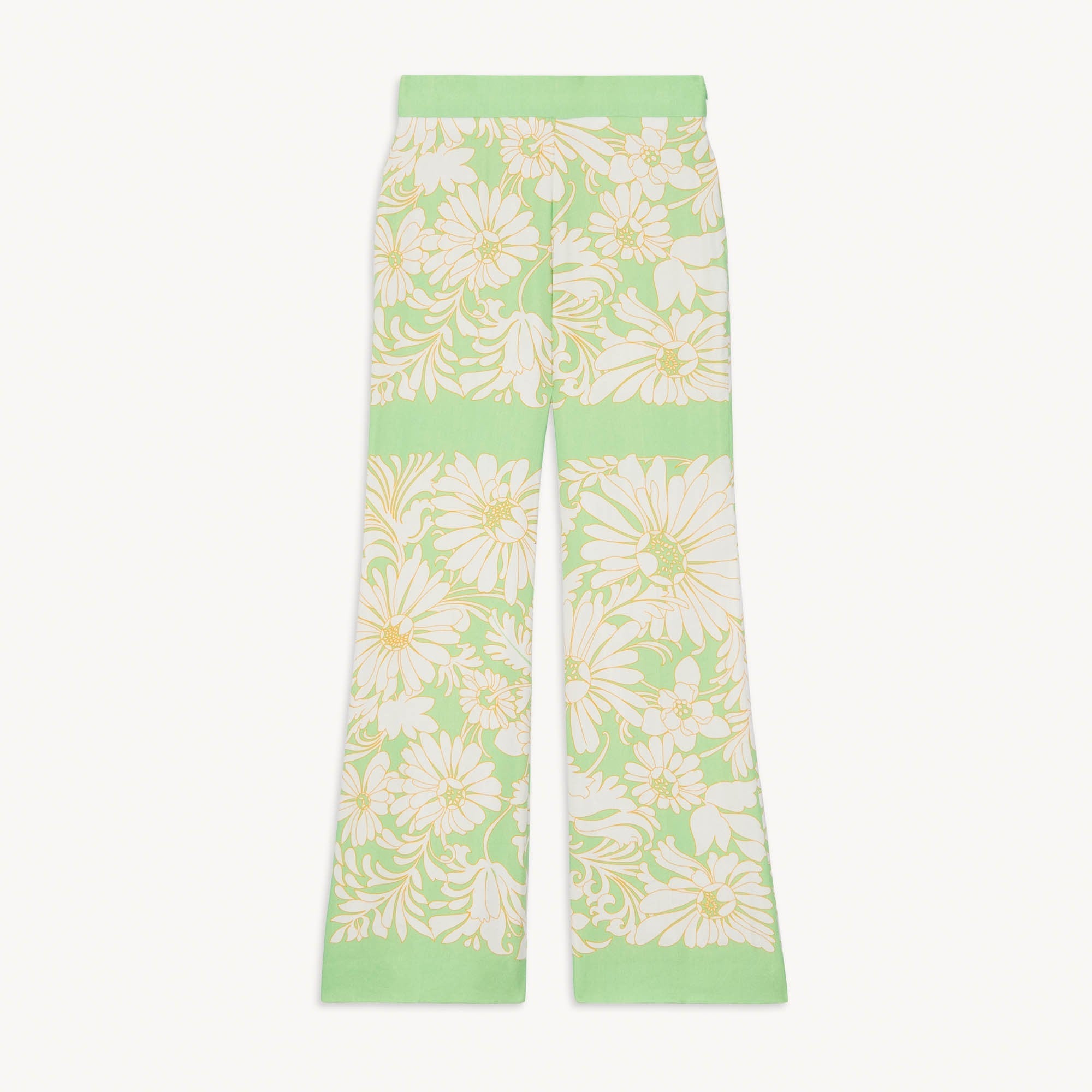 Women Loose-Fitting Printed Daisy Trousers - Green Lemon