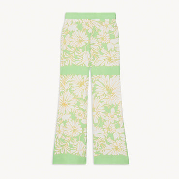 Women Loose-Fitting Printed Daisy Trousers - Green Lemon